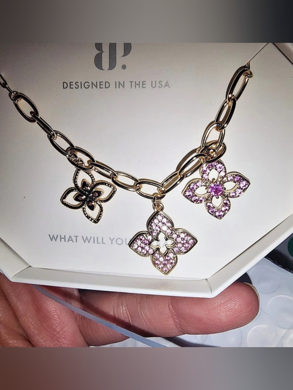 Bomb Party Always Triple Booked Floral Necklace Gold & Pink